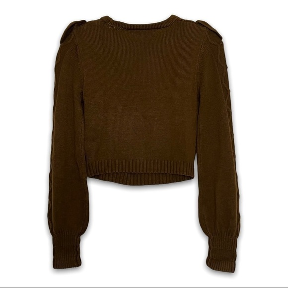 LOUNA Ruffle Trim Lattice V Front Long Puff Sleeve Dark Academia Sweater Size XS - Picture 4 of 8